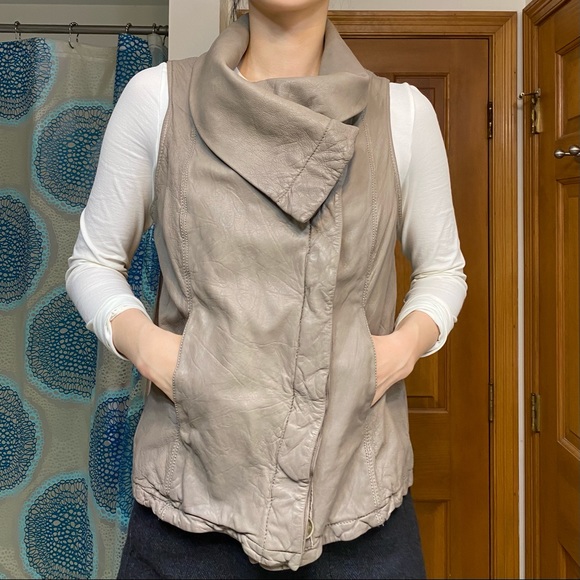 All Saints Kadian Gilet Leather Vest in Taupe - Picture 6 of 14